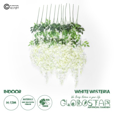 GloboStar® Artificial Garden WHITE WISTERIA FLOWER BRANCH 21513 Σετ 12 Τεχνητά Διακοσμητικά κλαδιά Βιστέριας Λευκό Φ45 x Υ120cm